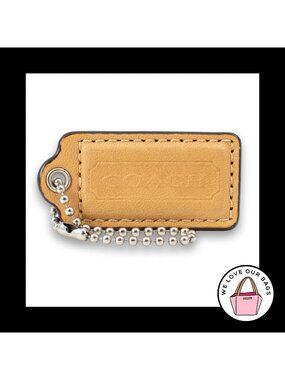 COACH HANG TAG 2" Bag Charm Keychain Fob Light Saddle Brown Leather Nickel